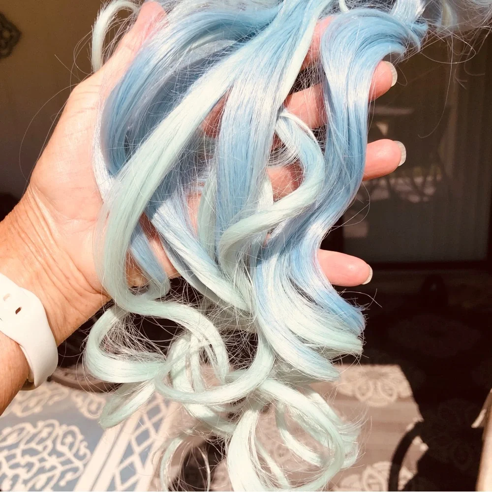 Blue 40” Ponytail Long Wavy Hairpiece Claw Clip in Pony Tail wig Hair Extension